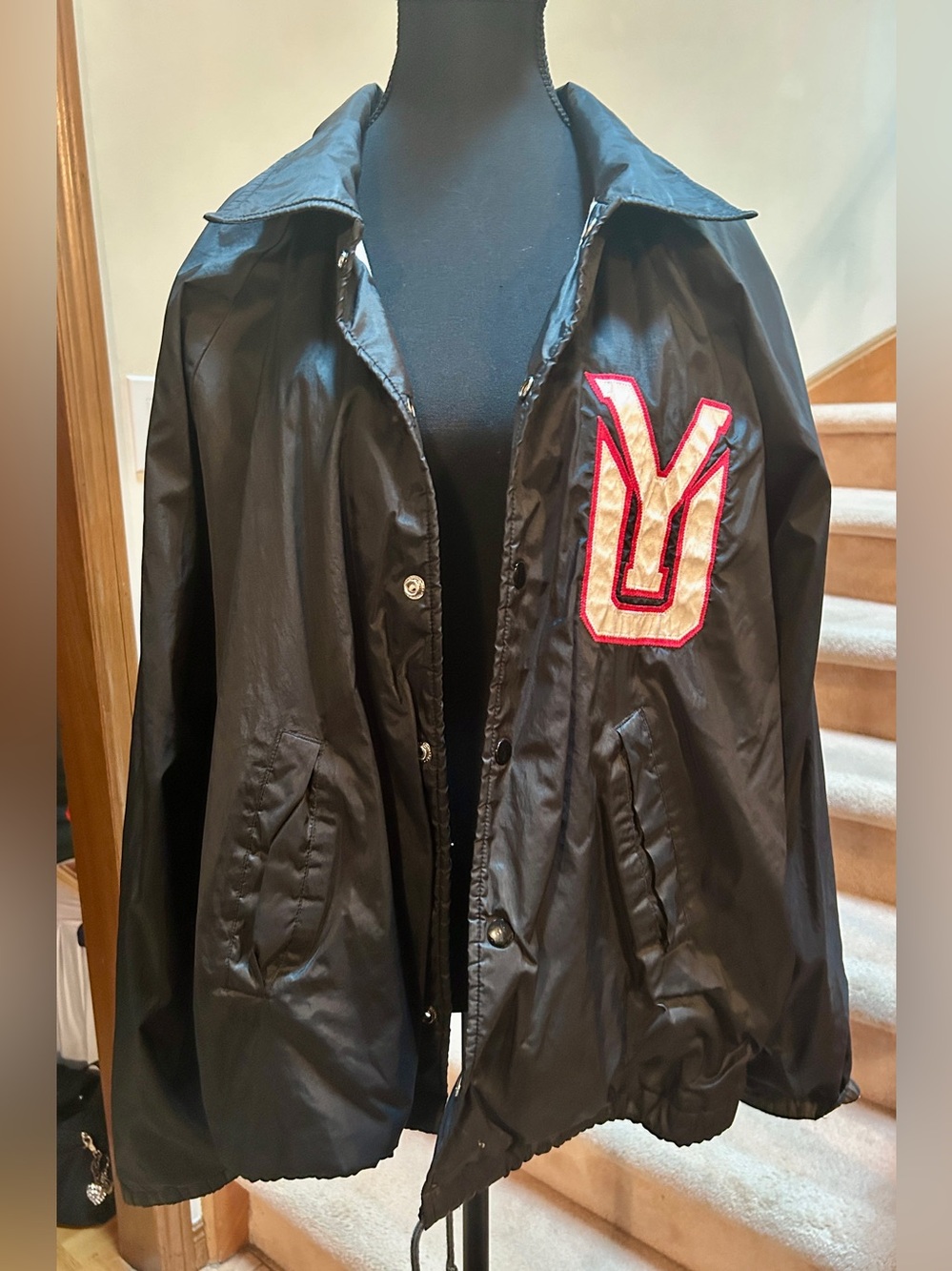 York U University Men's Varsity-Style Windbreaker, Black Jacket, 1990s Vintage